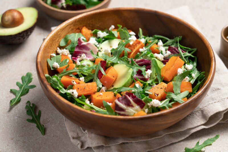 Sweet,Potato,Salad,With,Arugula,,Avocado,,Cucumber,And,Veta,Cheese